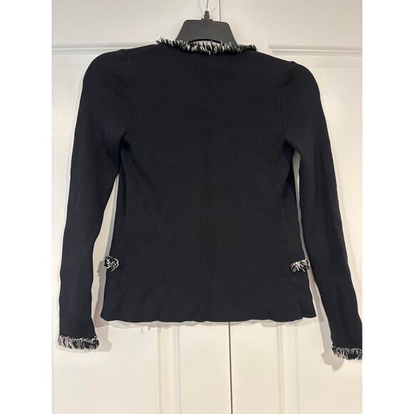 Cache Size S Black Cream Frail Ruffle Trim Cardigan Sweater Women - Picture 8 of 8